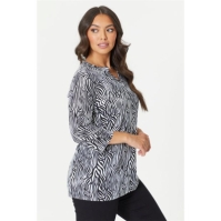 Be You Zebra Print Collar Jersey Top