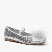 Pantof Be You Sequin Mary Jane Feather Detail Silver