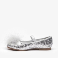 Pantof Be You Sequin Mary Jane Feather Detail Silver