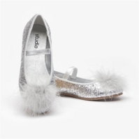 Pantof Be You Sequin Mary Jane Feather Detail Silver