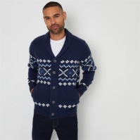 Threadbare Fairisle Shawl Collar Knitted Cardigan