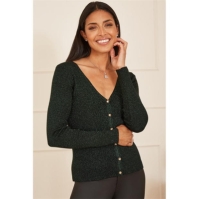 Yumi Yumi Green Lurex Sparkle Button Cardigan