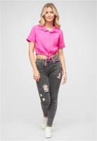 Cropped Baumwoll Bluse mit Knopfleiste & Tunnelzug Cloud5ive