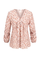 V-Neck Bluse mit Rschendetails und Blumen Print Cloud5ive