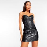 Missguided Zip Detail Faux piele Corset Top