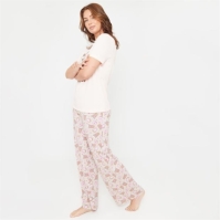 Pijama Linea Coffee Wide Leg Cotton Set