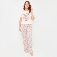 Pijama Linea Coffee Wide Leg Cotton Set