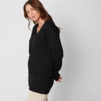 Be You Trim Brushed V Neck Black Jumper