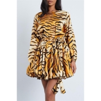 Rochie I Saw It First Premium Satin Woven Tiger Tie Waist Skater