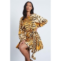 Rochie I Saw It First Premium Satin Woven Tiger Tie Waist Skater