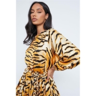 Rochie I Saw It First Premium Satin Woven Tiger Tie Waist Skater