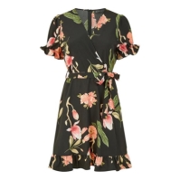 Rochie Mela London Mela London Black Floral Print Wrap Mini