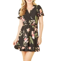 Rochie Mela London Mela London Black Floral Print Wrap Mini