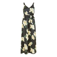 Rochie Mela London Mela London Black Satin Floral Print Maxi