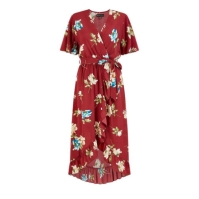 Rochie Mela London Mela London Red Floral Dip Hem Wrap Midi