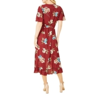 Rochie Mela London Mela London Red Floral Dip Hem Wrap Midi