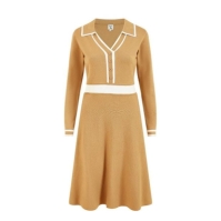 Rochie Yumi Yumi Camel Contrast Collar Knitted