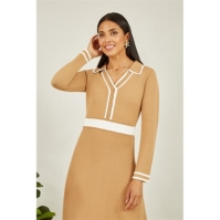 Rochie Yumi Yumi Camel Contrast Collar Knitted