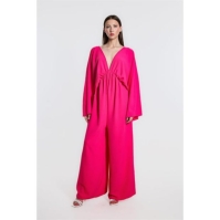 Be You You V-Neck Maneca Lunga Hot Pink Jumpsuit