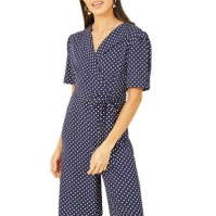 Yumi Yumi Navy Spot Print Retro Culotte Jumpsuit