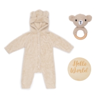 Hello World Boy Bear Romper and Rattle Gift bebelus