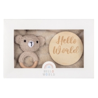 Hello World Boy Bear Romper and Rattle Gift bebelus