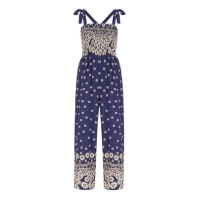 Mela London Mela London Navy Daisy Border Shirred Tie Jumpsuit