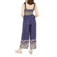 Mela London Mela London Navy Daisy Border Shirred Tie Jumpsuit