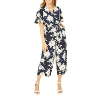 Mela London Mela London Navy Floral Jumpsuit With Angel Sleeves