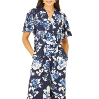 Mela London Mela London Navy Rose Jumpsuit With Angel Sleeves