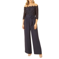 Yumi Yumi Navy Lace Bardot three quarterSleeve Jumpsuit