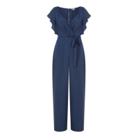 Yumi Yumi Navy Wrap Jumpsuit With Ruffle Sleeves