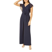 Yumi Yumi Navy Wrap Jumpsuit With Ruffle Sleeves