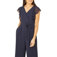 Yumi Yumi Navy Wrap Jumpsuit With Ruffle Sleeves