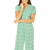 Yumi Yumi Green Ditsy Floral Wrap Jumpsuit