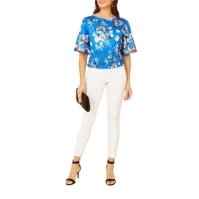 Yumi Yumi Blue Floral Satin Top With Angel Sleeves