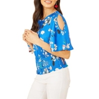 Yumi Yumi Blue Floral Satin Top With Angel Sleeves