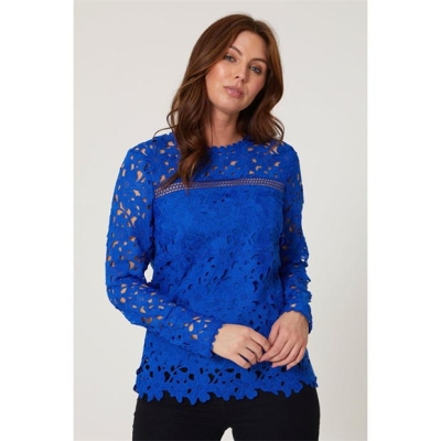 Be You Maneca Lunga Occasion Cobalt Lace Top