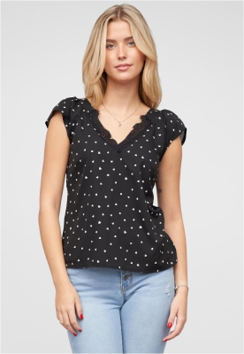 Crepe Top mit Spitzen-Details und Herzchen Print