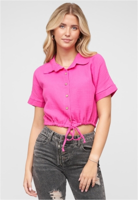 Cropped Baumwoll Bluse mit Knopfleiste & Tunnelzug Cloud5ive