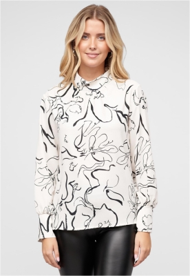 Langarm Choker Bluse mit Grafik Print Cloud5ive