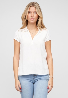 Camasa Musselin V-Neck mit Deko Knopfleiste und Spitze Cloud5ive