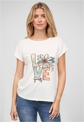 Camasa Viskose T- mit Love-Blumen Print