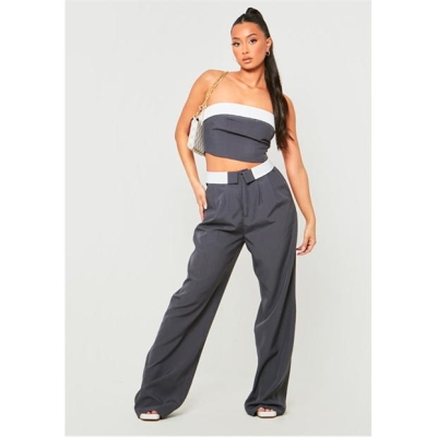 Pantalon Combat Missy Empire Satin Fold Over Waist Wide Leg