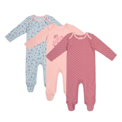 Hello World Floral Pack Of 3 Sleepsuits bebelus fetita