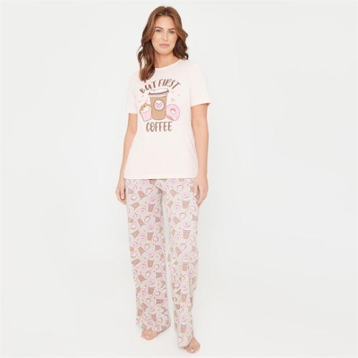 Pijama Linea Coffee Wide Leg Cotton Set