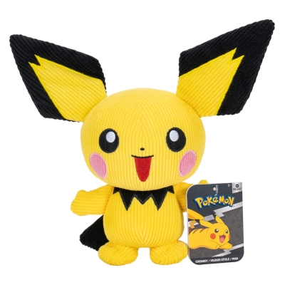 Pokemon Select Corduroy Pichu 8-Inch Plush - Unique Fabric with Authentic Details