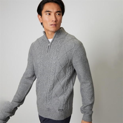 Threadbare Quarter Zip Cable Knit Jumper