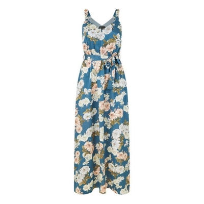 Rochie Mela London Mela London Blue Satin Floral Print Maxi