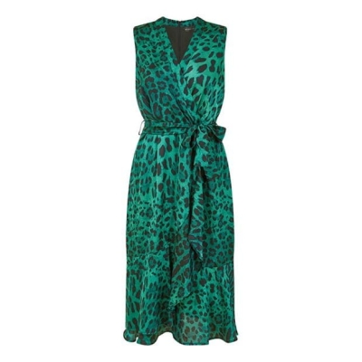 Rochie Mela London Mela London Green Animal Print Satin Wrap Midi